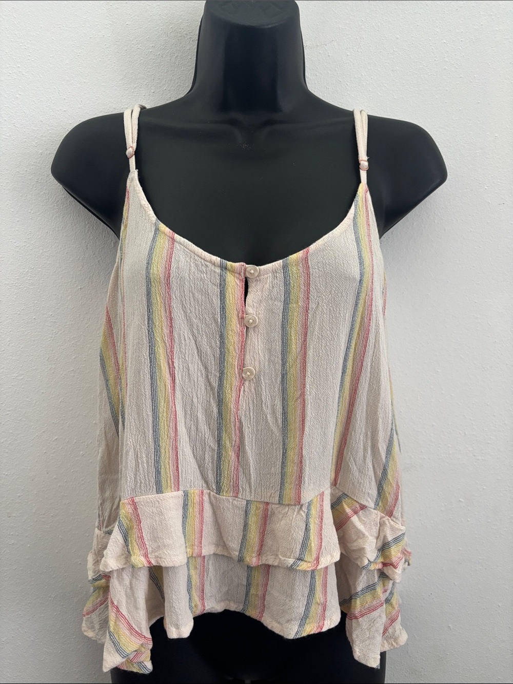Volcom Cream Striped Ruffle Cami with Pastel Accents